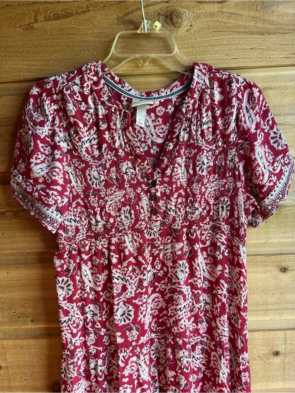 KNOX ROSE - Boho Red Floral Midi Dress Lightweight Summer Dress - Picture 1 of 11